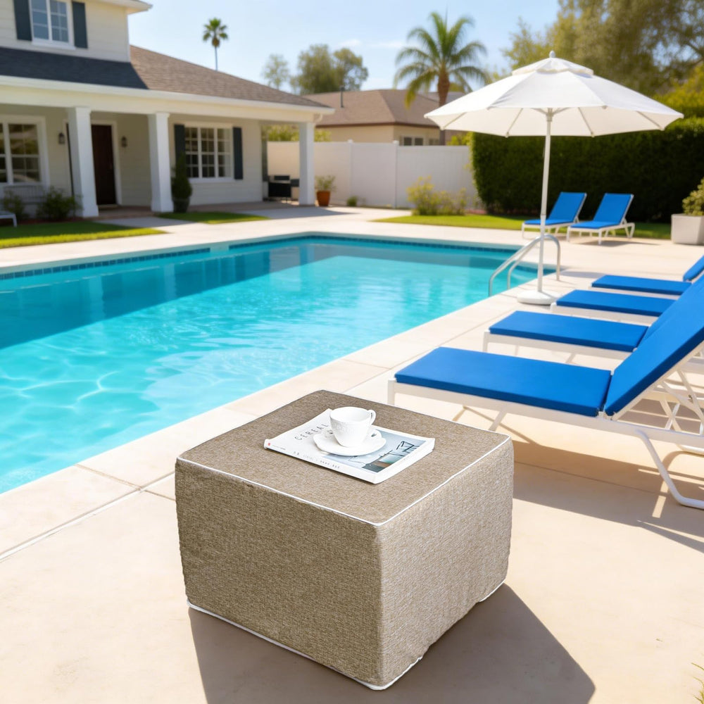Outdoor Square Foam Ottoman Pouf Footrest 20x20x14