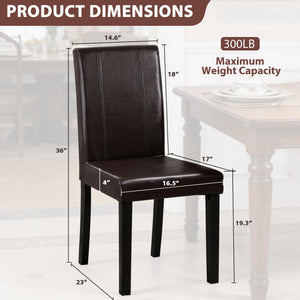 Dining Chair Set of 6 – Brown PU Leather Armless Side Chairs with Solid Wood Legs