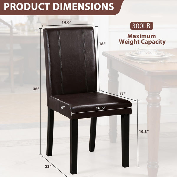 Dining Chair Set of 6 – Brown PU Leather Armless Side Chairs with Solid Wood Legs