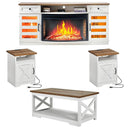 Farmhouse Living Room Table Set of 4 with Electric Fireplace TV Stand