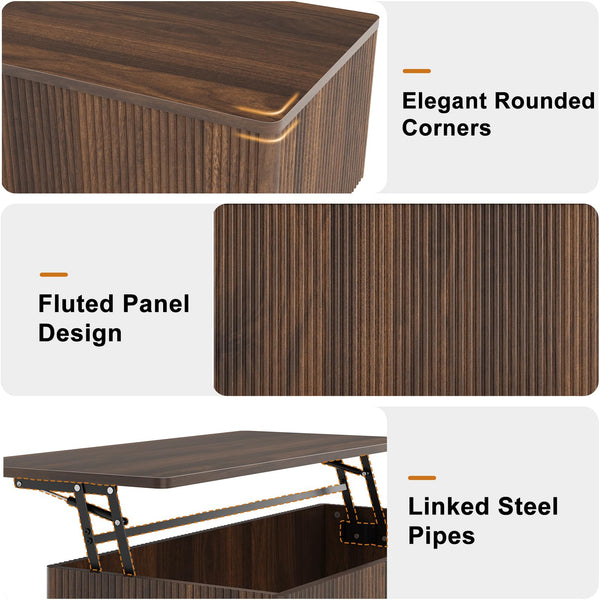 Lift-Top Coffee Table with Hidden Storage & Fluted Wood Design