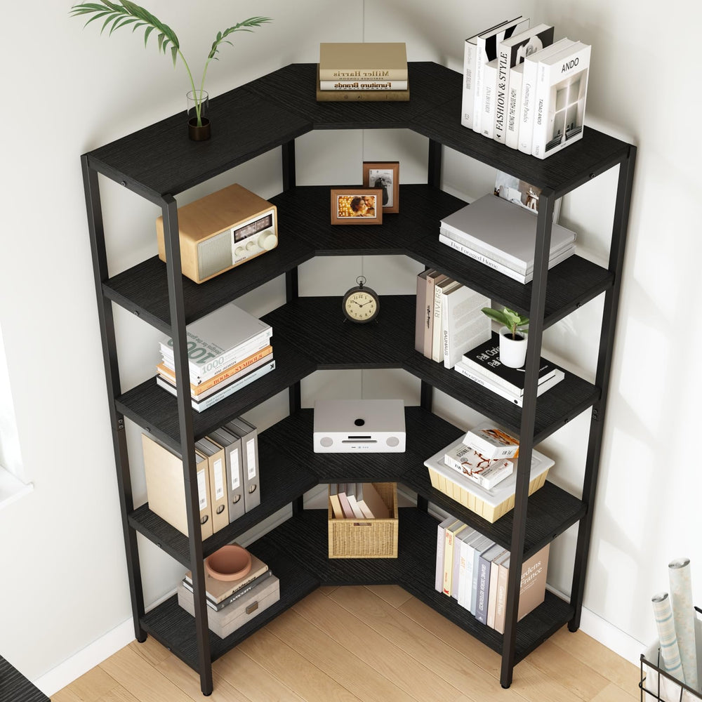 L-Shaped 5-Tier Corner Bookshelf