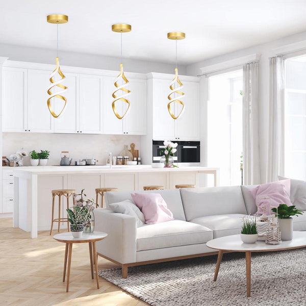 Brushed Gold LED Pendant Light – Dimmable, 3-Color Temperature