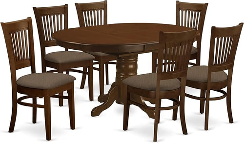 7-Piece Oval Dining Table Set with Butterfly Leaf & 6 Upholstered Chairs