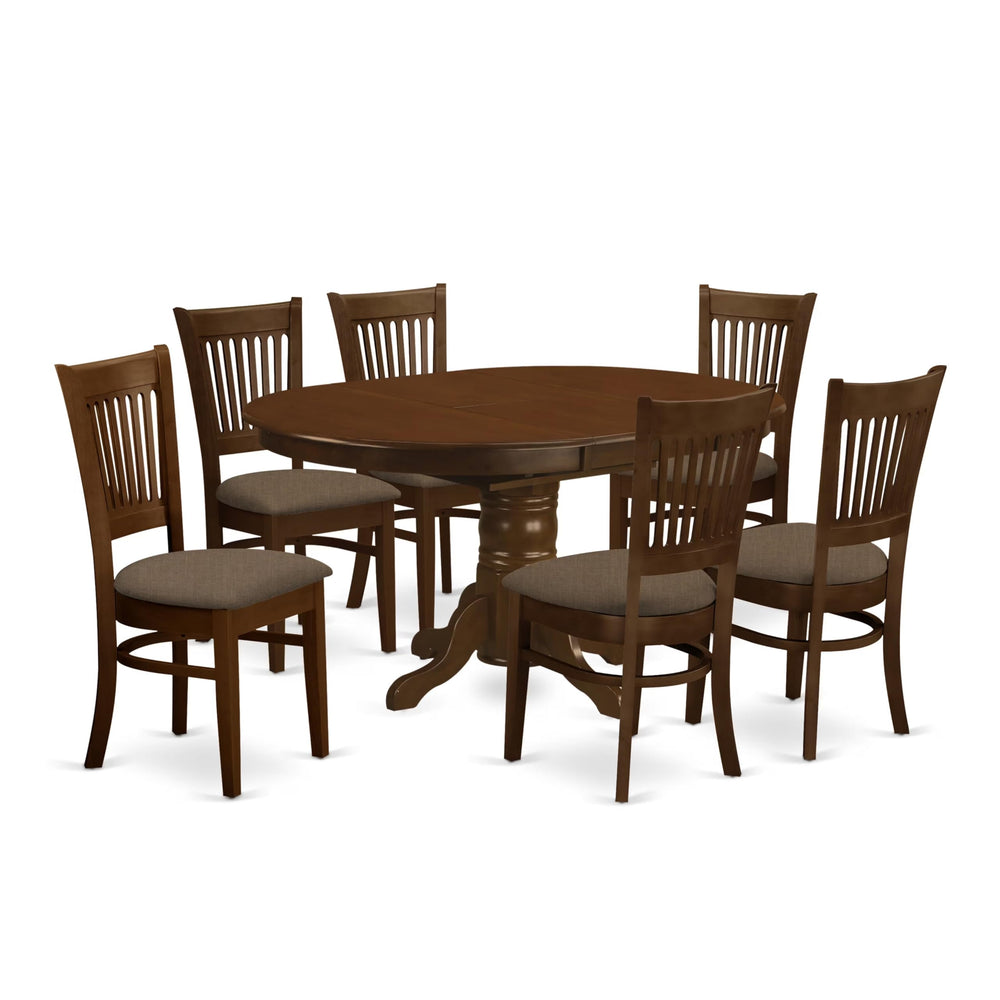 7-Piece Oval Dining Table Set with Butterfly Leaf & 6 Upholstered Chairs