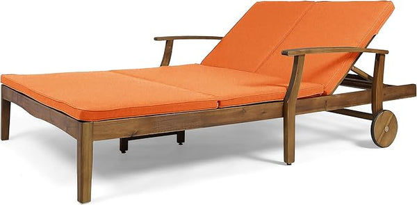 Acacia Wood Double Chaise Lounge with Cushions