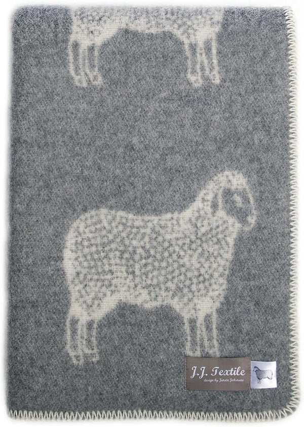 Wool Cotton Throw Blanket Reversible Sheep Print Farmhouse