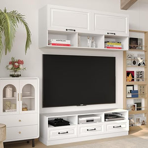 126" Entertainment Center Wall Unit with Glass Doors & Drawers