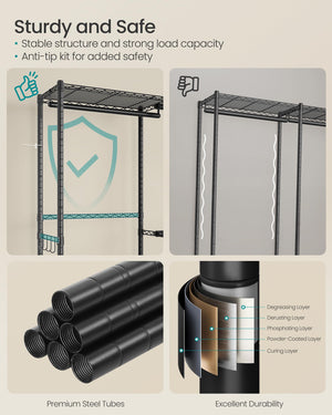 Extendable Garment Rack with Adjustable Shelves & Hanging Rails