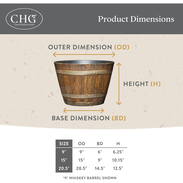 Whiskey Barrel Resin Planter – Distressed Oak Brown 20.5" (4-Pack)