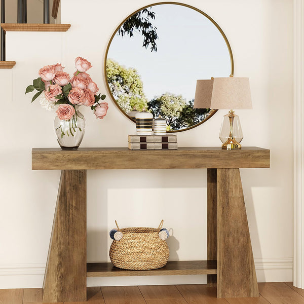 47-Inch 2-Tier Farmhouse Console Table with Storage Shelf