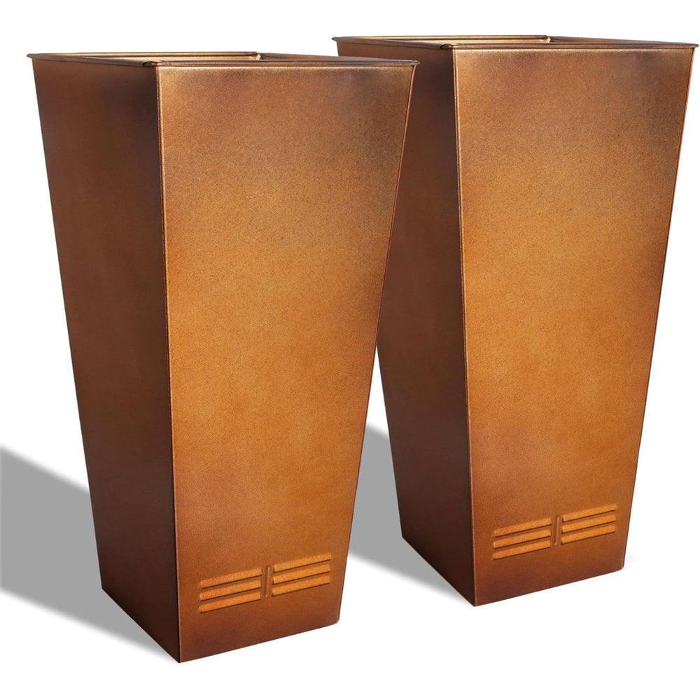 28" Tall Metal Planters Set of 2 – Tapered Steel Flower Pots with Drainage & Air Vents