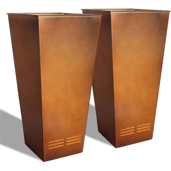 28" Tall Metal Planters Set of 2 – Tapered Steel Flower Pots with Drainage & Air Vents