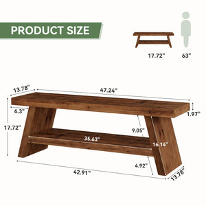 2-Tier Solid Wood Entryway Bench