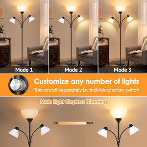 72" Dimmable Torchiere Floor Lamp with 2 Reading Lights