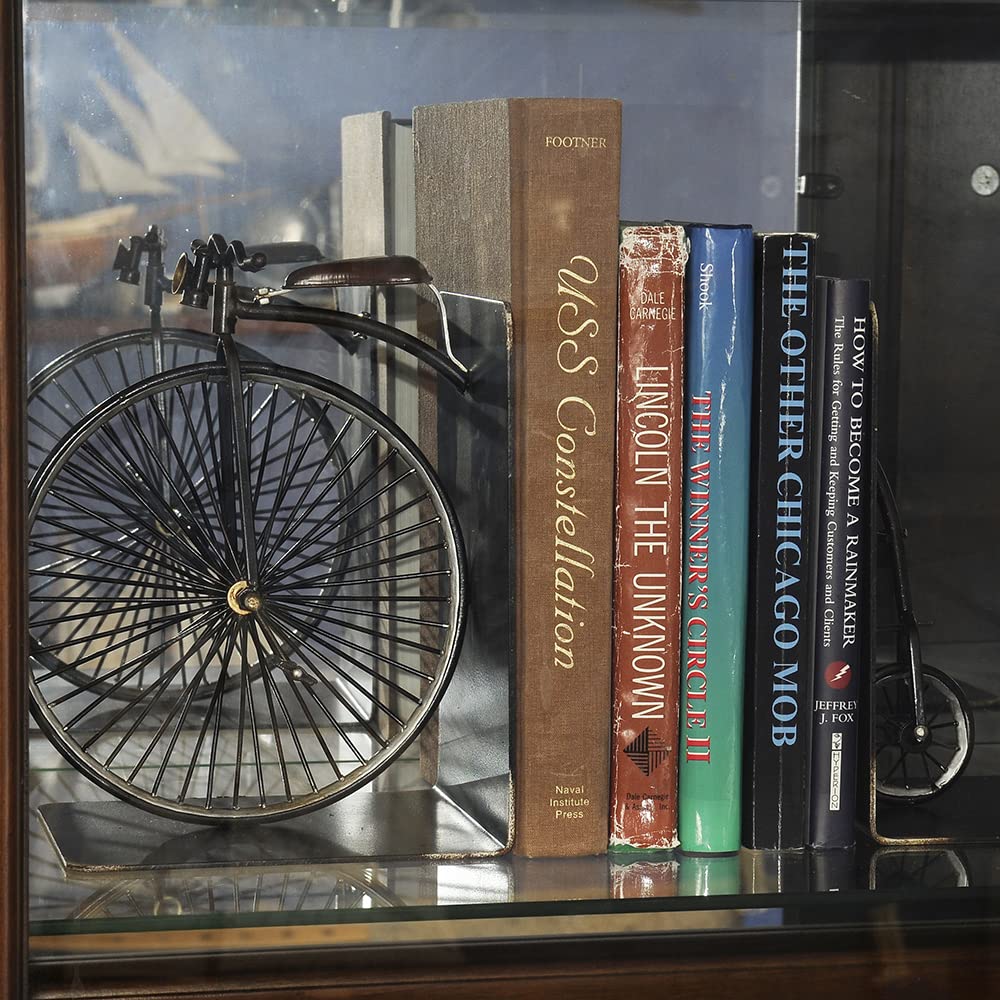 Vintage High Wheeler Bicycle Bookends – Iron Metal, Black