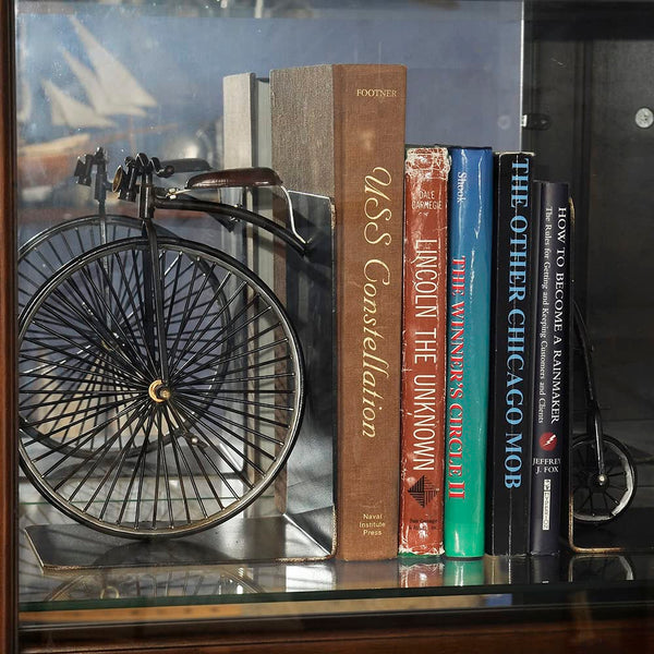 Vintage High Wheeler Bicycle Bookends – Iron Metal, Black
