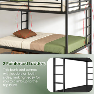 Queen Over Queen Bunk Bed – Heavy Duty Metal Frame with Guardrails & Ladders