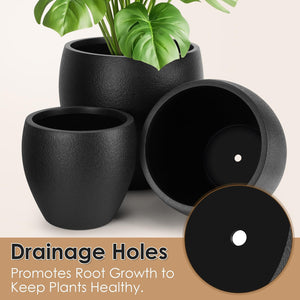 Large Plant Pots Set of 3 with Drainage Holes and Trays