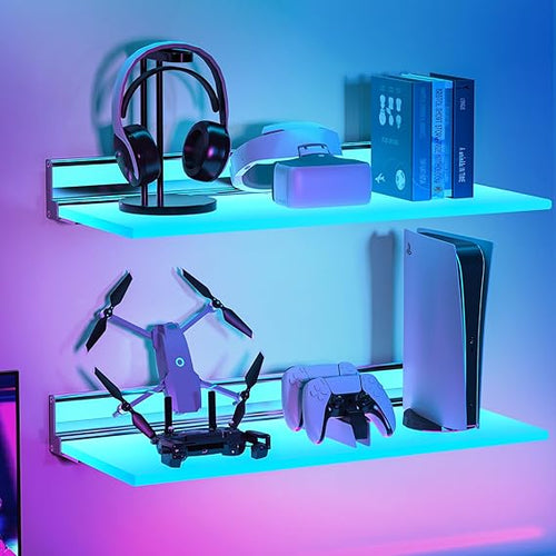 RGB LED Floating Wall Shelves with Smart Voice Control – 2 Pack