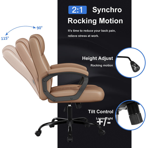 Executive PU Leather Office Chair with Adjustable Height & 360° Swivel