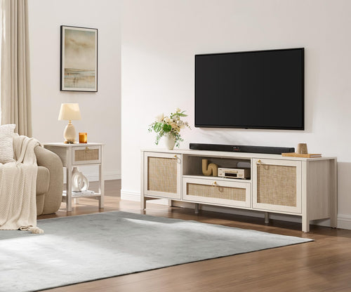 Rattan TV Stand with Drawer & Storage Cabinets