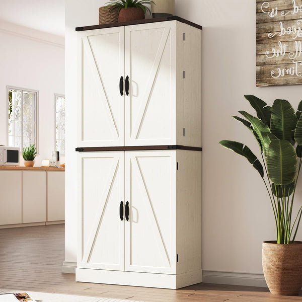 71" Farmhouse Kitchen Pantry Cabinet with Drawers & Door Shelves