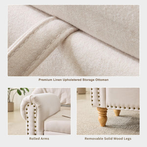 Upholstered Storage Bench with Rolled Arms – 51.5"
