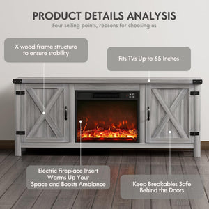 58" Electric Fireplace TV Stand with Barn Doors