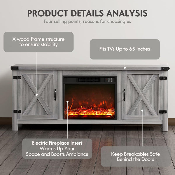 58" Electric Fireplace TV Stand with Barn Doors