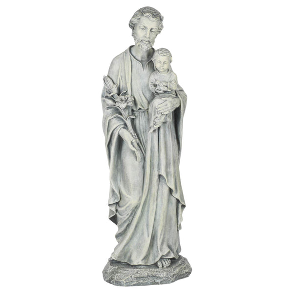 St. Joseph Holding Child Garden Statue – Resin Stone, 20"H
