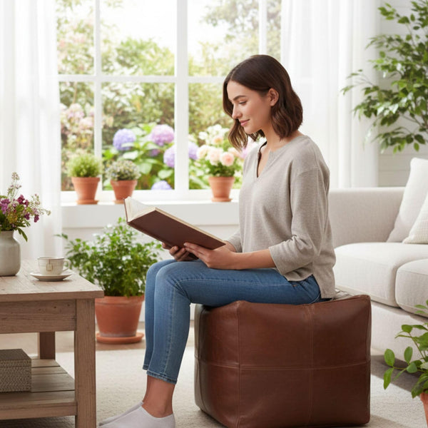 Square Leather Pouf Ottoman – Unstuffed Footstool