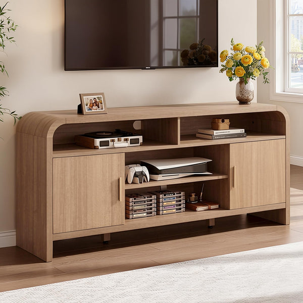 TV Stand for TVs Up to 65" with Storage Cabinet & Adjustable Shelves