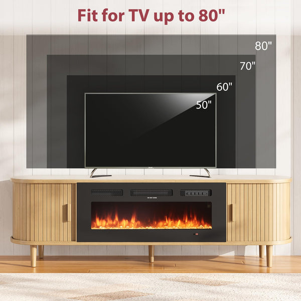 70" Fluted Fireplace TV Stand – Mid Century Modern, Oak & Walnut