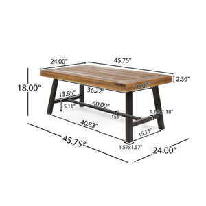 Outdoor Acacia Wood Coffee Table with Metal Frame