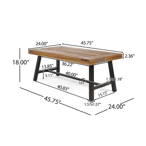 Outdoor Acacia Wood Coffee Table with Metal Frame