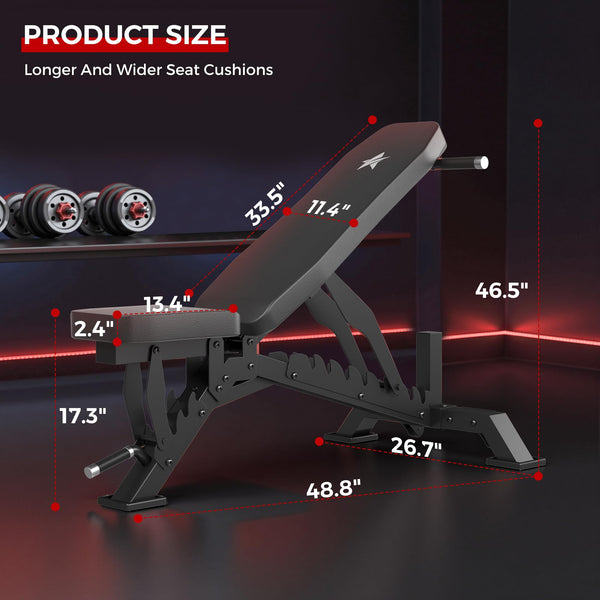 Adjustable Weight Bench with 33" Backrest, 1300LBS Capacity
