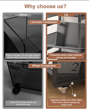 3-Tier Double-Sided Rolling Book Cart with Magnetic Supports
