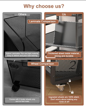 3-Tier Double-Sided Rolling Book Cart with Magnetic Supports