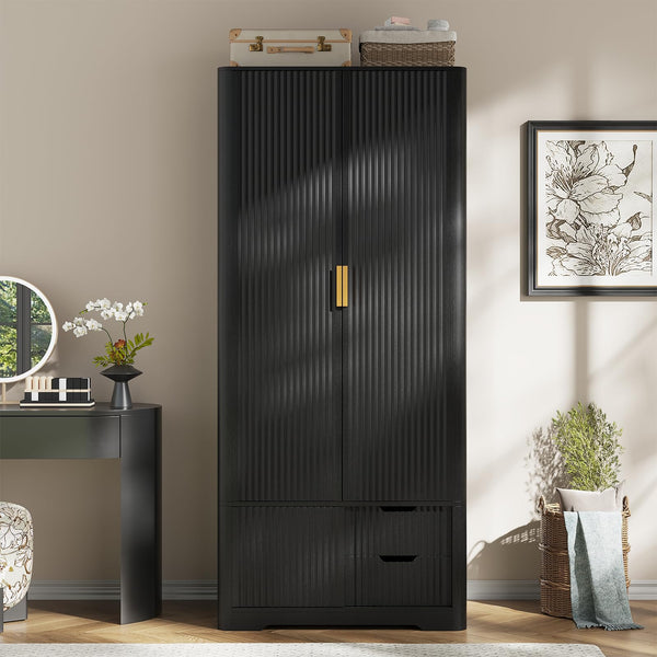 71" Tall Armoire Wardrobe with Drawers & Sliding Cabinet