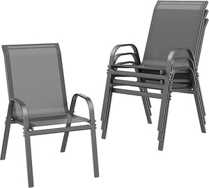 Stackable Patio Dining Chairs Set with Wide Seat & Metal Frame