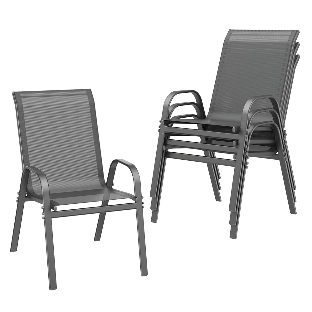 Stackable Patio Dining Chairs Set with Wide Seat & Metal Frame