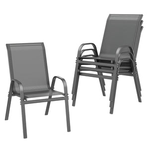 Stackable Patio Dining Chairs Set with Wide Seat & Metal Frame