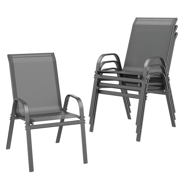 Stackable Patio Dining Chairs Set with Wide Seat & Metal Frame