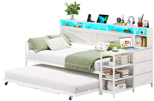 Twin Daybed with Pop-Up Trundle, Storage Drawers & LED Lights