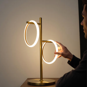 Saturn LED Table Lamp with 2 Ring Lights - Brass