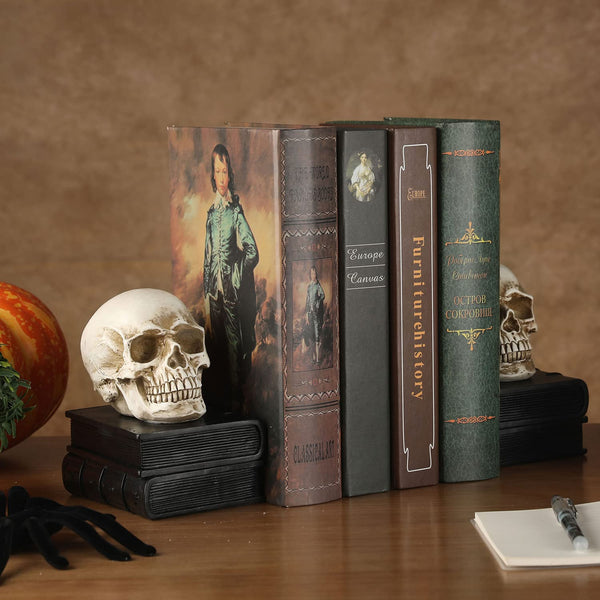 Skull Bookends Gothic Resin Skeleton Head