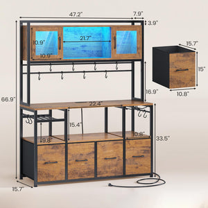 Baker's Rack with Power Outlets, LED Light & Storage Cabinet