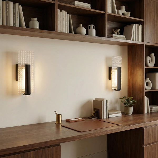 Modern Dimmable LED Wall Sconce Set of 2 – Frosted Glass, Black, 12W, 3000K