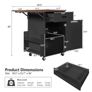 Rolling Kitchen Island with Drop Leaf & Storage